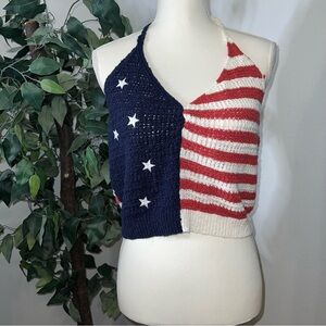American NWOT Eagle Crochet Cropped Halter Top Size XL